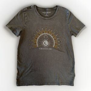 Lucky Brand Studded Mandala Gratitude T Shirt Short Sleeve Gray Size Small